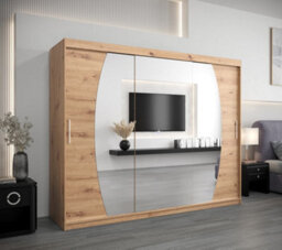 Arte Elypse Contemporary 2 Mirrored Sliding Door Wardrobe 9 Shelves 2 Rails Artisan Oak Effect (H)2000mm (W)2500mm (D)620mm - thumbnail 2