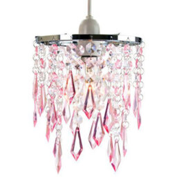 Happy Homewares Modern Waterfall Design Pendant Shade With Clear/pink Acrylic Drops And Beads
