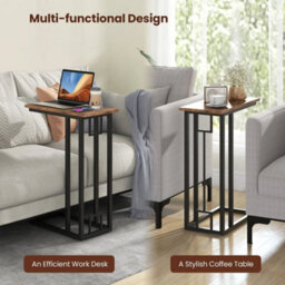Heavy Duty Metal Frame End Table C Shaped Side Table W/ Adjustable Feet - thumbnail 6