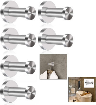 6 Pack Wall-Mounted Robe Hooks, Brushed Stainless Steel Bathroom Hooks, Chrome Finish, Round Base - image 1