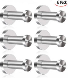6 Pack Wall-Mounted Robe Hooks, Brushed Stainless Steel Bathroom Hooks, Chrome Finish, Round Base - thumbnail 2