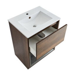 Homestylestore Dark Oak 610mm Bathroom Vanity Unit Open Shelf With Led Light - thumbnail 2