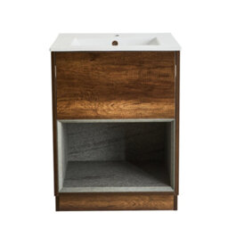 Homestylestore Dark Oak 610mm Bathroom Vanity Unit Open Shelf With Led Light