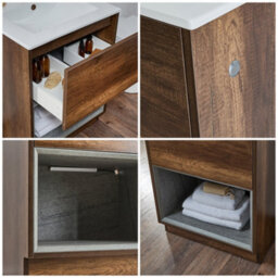 Homestylestore Dark Oak 610mm Bathroom Vanity Unit Open Shelf With Led Light - thumbnail 4