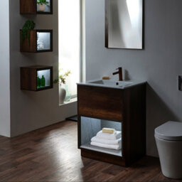 Homestylestore Dark Oak 610mm Bathroom Vanity Unit Open Shelf With Led Light - thumbnail 3