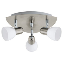 Satin Nickel 3-Head Flush Ceiling Light With White Glass Shades - thumbnail 1