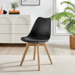 Furniturebox Set Of 2 Dining Chairs - Stockholm Scandi Dining Chairs - Black Plastic Wood Leg Dining Chairs - Kitchen Dining Room Chairs - thumbnail 5