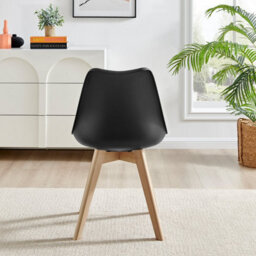 Furniturebox Set Of 2 Dining Chairs - Stockholm Scandi Dining Chairs - Black Plastic Wood Leg Dining Chairs - Kitchen Dining Room Chairs - thumbnail 3