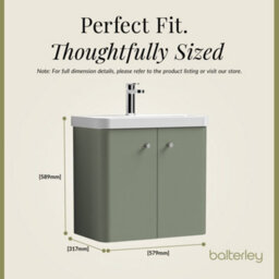 Balterley Flashbrook Modern Bathroom Wall Hung 2 Door Vanity Unit Basin, Satin Green, 605mm - thumbnail 5