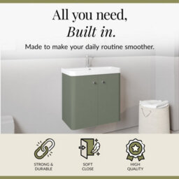 Balterley Flashbrook Modern Bathroom Wall Hung 2 Door Vanity Unit Basin, Satin Green, 605mm - thumbnail 2