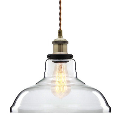 Long Life Lamps Company Vintage Glass Shade Pendant Antique Brass Hanging Ceiling Light M007 - image 1