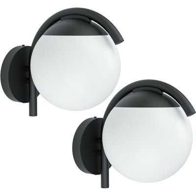 2 Pack Ip44 Outdoor Wall Lights With Black Finish And Diffused Shade - Modern Porch Lamps - image 1