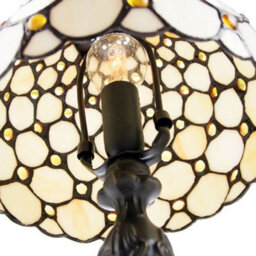 Happy Homewares Traditional Amber Stained Glass Tiffany Table Lamp With Multiple Circular Beads - thumbnail 4