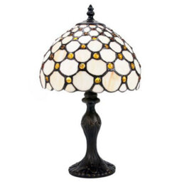 Happy Homewares Traditional Amber Stained Glass Tiffany Table Lamp With Multiple Circular Beads - thumbnail 1