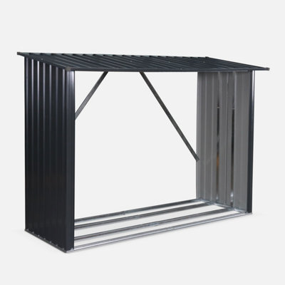 Sweeek - 80X215X155Cm Firewood Storage Shed In Galvanised Steel Epicea Anthracite 80X215X155 Cm - image 1