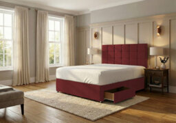 Adore Designs Ashford Plush Velvet Divan Bed, Headboard & Mattress - 4Ft Small Double - Burgundy - 2 Drawers Same Side - thumbnail 2