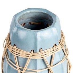 Beliani Stonewear Decorative Vase, White Terracotta With Pastel Blue Lacquer And Woven Rattan Pattern, 22Cm X 27Cm - thumbnail 5