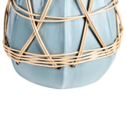 Beliani Stonewear Decorative Vase, White Terracotta With Pastel Blue Lacquer And Woven Rattan Pattern, 22Cm X 27Cm - thumbnail 6