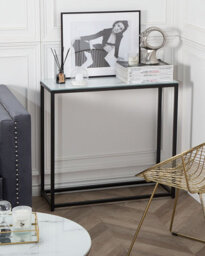 Beliani Console Table Delano Tempered Glass Marble/ Black - thumbnail 2