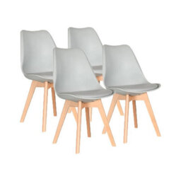 Pack Of 4 Dining Chairs Designer Wooden Home Commercial Lightgrey - thumbnail 1