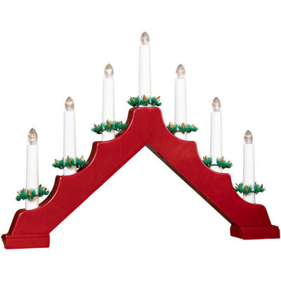 Wooden Led Candle Bridge With Timer Christmas Decoration - Red - image 1