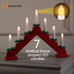 Wooden Led Candle Bridge With Timer Christmas Decoration - Red - thumbnail 2