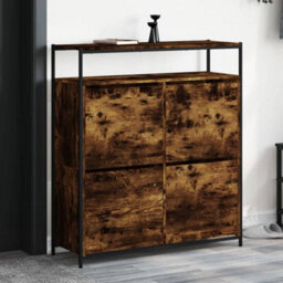 Berkfield Shoe Cabinet With 4 Flip-Drawers Smoked Oak 100X34X112 Cm - thumbnail 1