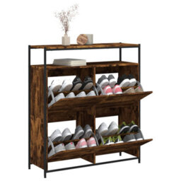 Berkfield Shoe Cabinet With 4 Flip-Drawers Smoked Oak 100X34X112 Cm - thumbnail 4