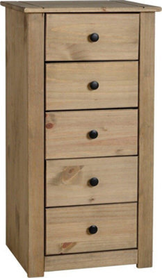 Seconique Panama  5 Drawer Narrow Chest In Distressed Waxed Pine - image 1