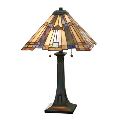 Elegant 2 Bulb Pyramid Table Lamp In Tiffany Style With Valiant Bronze Finish - image 1
