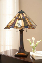 Elegant 2 Bulb Pyramid Table Lamp In Tiffany Style With Valiant Bronze Finish - thumbnail 2