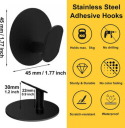 Round Adhesive Wall Hooks, Wall-Mounted Coat Rack, No Drilling Required, Stainless Steel, Towel Hook, Bathroom Towel Holder - thumbnail 2