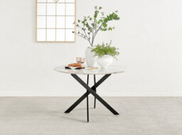 Furniturebox Novara 120Cm 4-6 Seater White Marble Effect Round Wooden Dining Table With Matte Black Legs - thumbnail 2