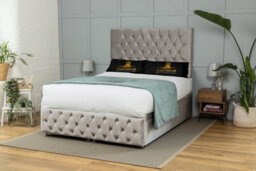 UKBEDFURNITURE Monaco Plush Silver End Opening Divan Ottoman Bed With 54 Inch Headboard - thumbnail 1
