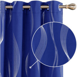 Deconovo Blue Curtains Silver Wave Line Foil Printed Blackout Curtains Thermal Curtains Eyelet Curtains 46 X 54 Inch Blue 2 Panels - thumbnail 2