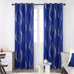 Deconovo Blue Curtains Silver Wave Line Foil Printed Blackout Curtains Thermal Curtains Eyelet Curtains 46 X 54 Inch Blue 2 Panels - thumbnail 1