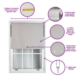 Furnished Made To Measure Blackout Roller Blinds With Round Eyelets And Metal Fittings - Navy Blue (W)240Cm (L)165Cm - thumbnail 3