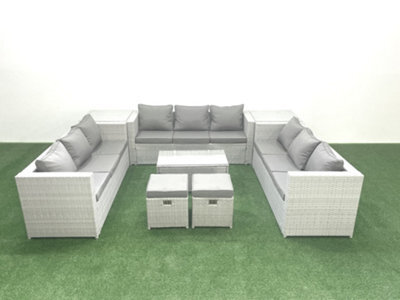 Fimous Rattan Garden Outdoor Furniture Set 11 Seater Garden Sofa Coffee Table Set 2 Small Stool 2 Side Tables Light Grey - image 1