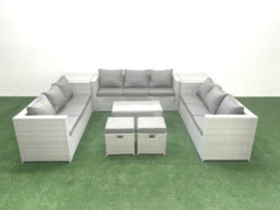 Fimous Rattan Garden Outdoor Furniture Set 11 Seater Garden Sofa Coffee Table Set 2 Small Stool 2 Side Tables Light Grey - thumbnail 2