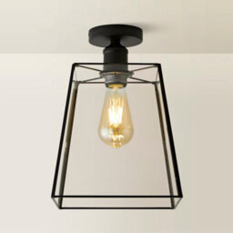 Valuelights Susie Glass Lantern Lamp Shade Flush Matte Black Ceiling Fitting Light - thumbnail 3
