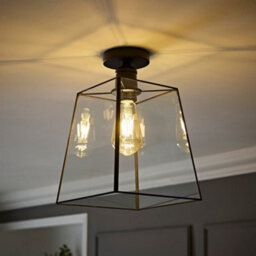 Valuelights Susie Glass Lantern Lamp Shade Flush Matte Black Ceiling Fitting Light - thumbnail 1