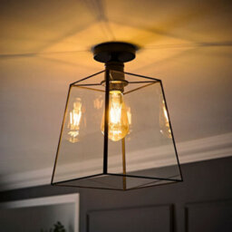 Valuelights Susie Glass Lantern Lamp Shade Flush Matte Black Ceiling Fitting Light - thumbnail 2