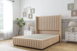 "Sloomy Marlborough Pebble Plush Divan Bed Base 2 Drawers Foot-End-54"" Wingback Headboard & 12"" Footboard 6' Super King" - thumbnail 1