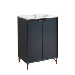 Homestylestore Anthracite 610mm Bathroom Vanity Unit With Basin And Brushed Copper Finger Pull Handle - thumbnail 1
