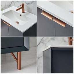Homestylestore Anthracite 610mm Bathroom Vanity Unit With Basin And Brushed Copper Finger Pull Handle - thumbnail 3