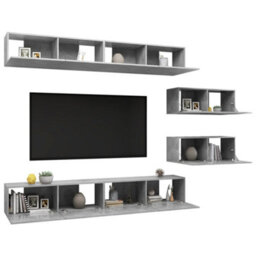 Berkfield 6 Piece Tv Cabinet Set Concrete Grey Engineered Wood - thumbnail 3
