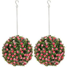 Homcom Set Of 2 Artificial Plant Topiary Rose Balls, Faux Plants, Pink - thumbnail 2