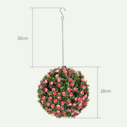 Homcom Set Of 2 Artificial Plant Topiary Rose Balls, Faux Plants, Pink - thumbnail 3