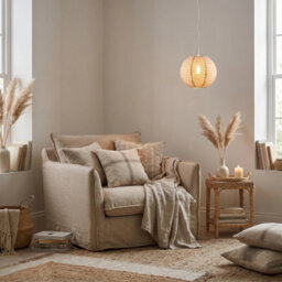 Happy Homewares Chic Natural Linen Fabric Oatmeal Spherical Pendant Lighting Shade - thumbnail 6
