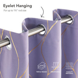 Deconovo Eyelet Blackout Curtains, Gold Wave Foil Printed Curtains For Living Room, W52 X L63 Inch, Light Purple, One Pair - thumbnail 6